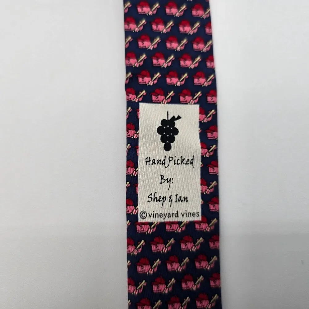 Vineyard Vines Youth Navy Baseball Print 100% Silk Necktie Made in USA - 2.75x50